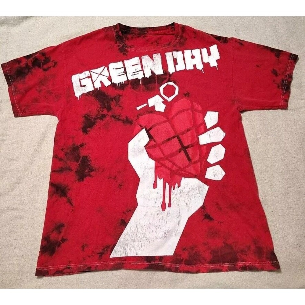 Green Day  Tie Dye T Shirt Mens‎ XL Red Grenade Band Tee American Idiot S/S EE